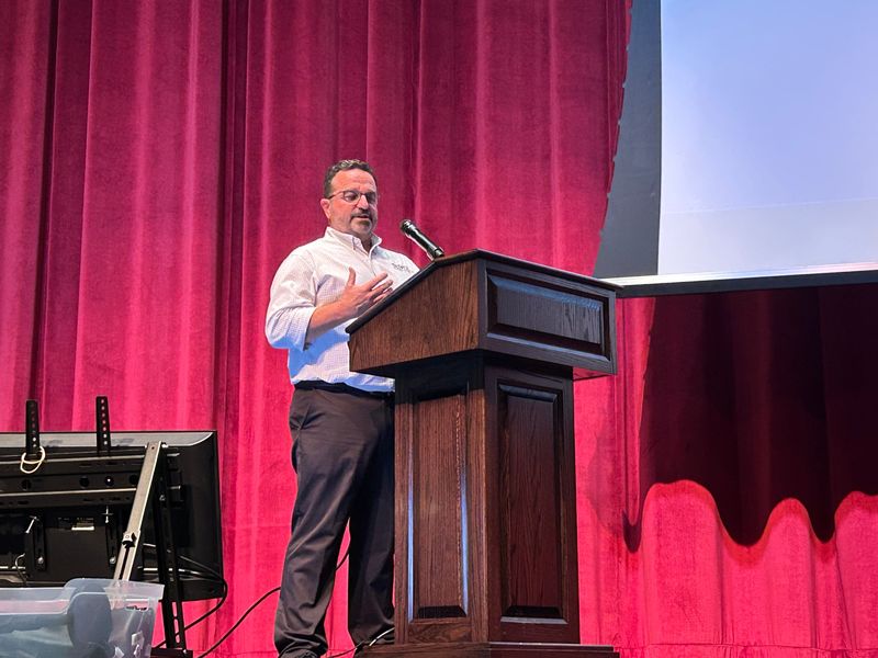 Brian Coghlan, the chief operating officer for Del-Co Water Co., speaks during a special June 25 Sunbury City Council meeting on data centers at Big Walnut High School.