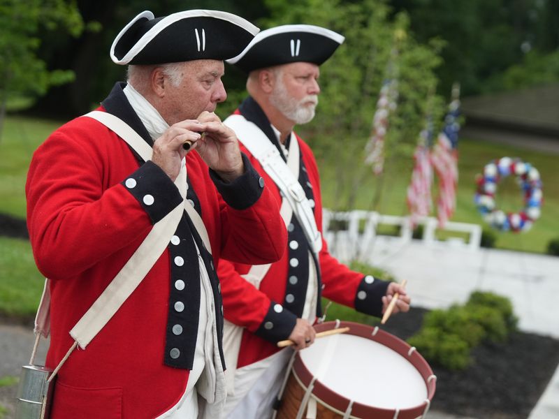 Sons of the American Revolution fife and drums members play at the Tomb of the Unknown Patriot of the American Revolution rededication ceremony at Fort Laurens in Bolivar. Saturday, June 27, 2026.