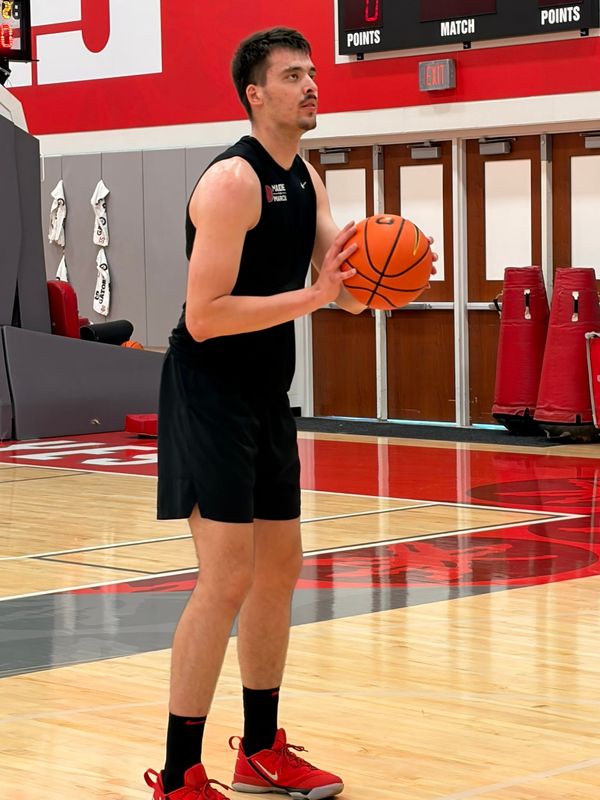 Ohio State's Andrija Jelavic shoots a free throw during a June 30 practice at the Schottenstein Center.