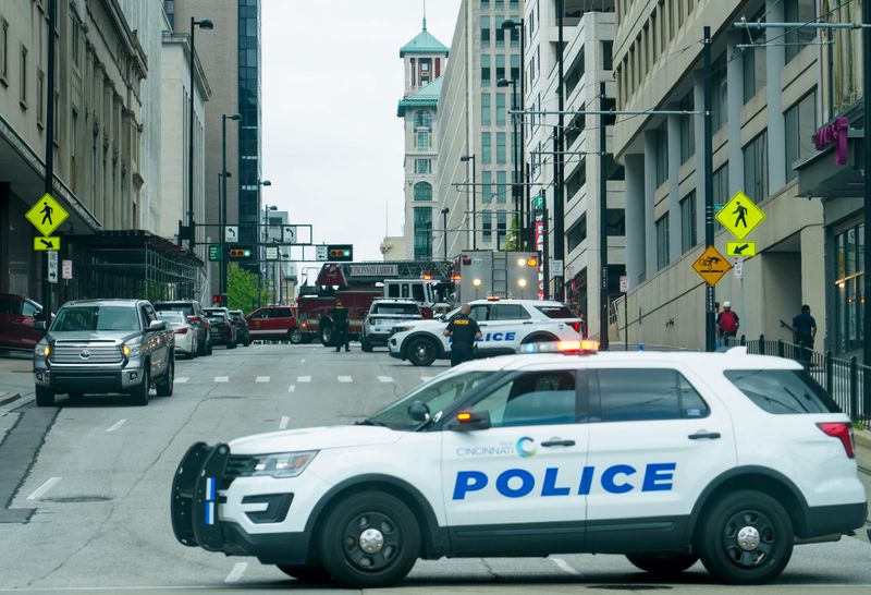 Cincinnati Fire and Police Departments leave 4th and Main Street after a suspicious package was identified at 221 W 4th Street, Atrium 2 building on Tuesday, July 7.