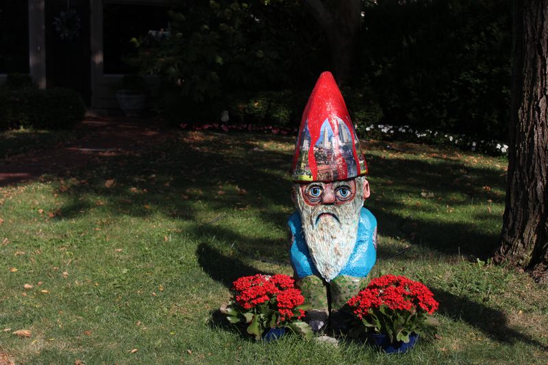 Gnome Erasmus Loop, painted by Larry Hamill, sits outside of Town & Country Travel Inc. The gnome is one of many decorating German Village as part of a public art display.
