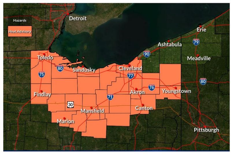 A heat advisory will be in effect for parts of northern Ohio on July 15.