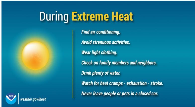 The National Weather Service graphic with tips to stay safe during the heat advisory.