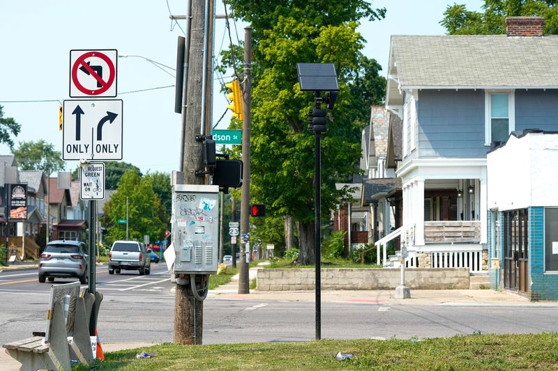 This Flock camera at the intersection of East Hudson Street and Indianola Avenue is one of dozens in the city.