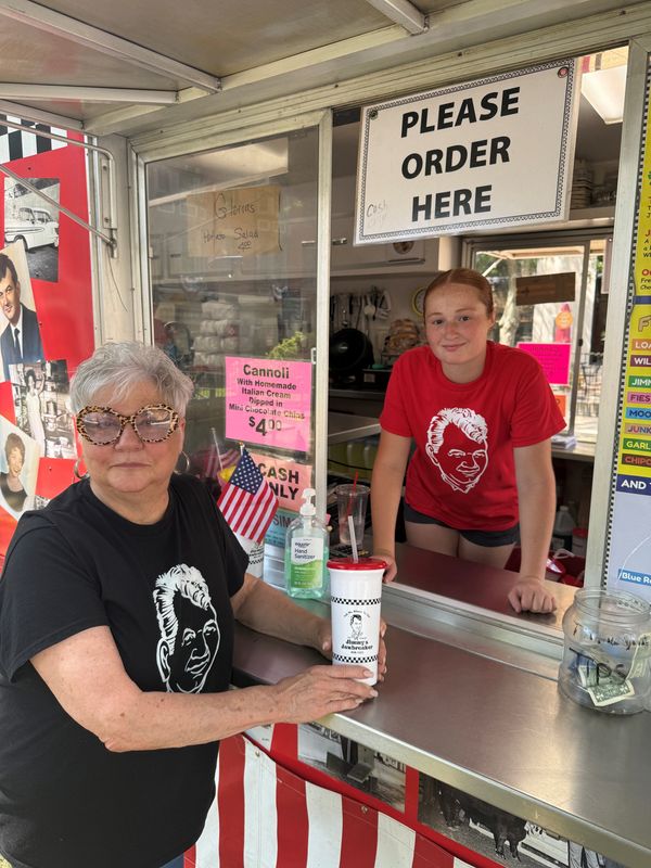 The Original Jimmy's Jawbreaker trailer owner Jamie Mast (left) is shown with her granddaughter, Reise Rogers, on July 13, 2026.