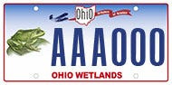 This Ohio license plate features an image of the humble Ohio bullfrog.