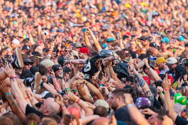 Fans pack the grounds of the Inkcarceration Music & Tattoo Festival on Sunday, July 19, 2026, at the Ohio State Reformatory in Mansfield.