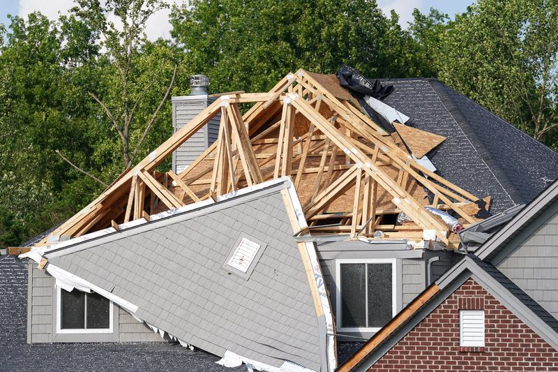 The roof of a house is damaged after a potential tornado came through, Tuesday, July 21, 2026, in Pierce Township. A possible tornado made its way through Clermont County.