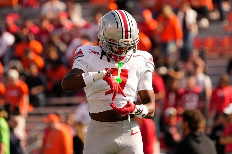 Ohio State cornerback Jermaine Mathews Jr. dances during warmups prior to a game at Illinois on Oct. 11.
