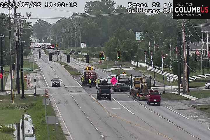 A traffic camera shows emergency crews blocking the scene of a crash July 28 on U.S. 40 at Alton Darby Creek road. A Fedex tractor trailer possibly involved in the crash is blocking both directions of the road.