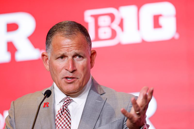 Jul 28, 2026; Chicago, IL, USA; Rutgers Football head coach Greg Schiano speaks during Media Days at Hilton Chicago. Mandatory Credit: Kamil Krzaczynski-Imagn Images