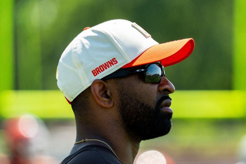 Cleveland Browns general manager Andrew Berry takes in the second day of training camp, July 30, 2026, in Berea, Ohio.
