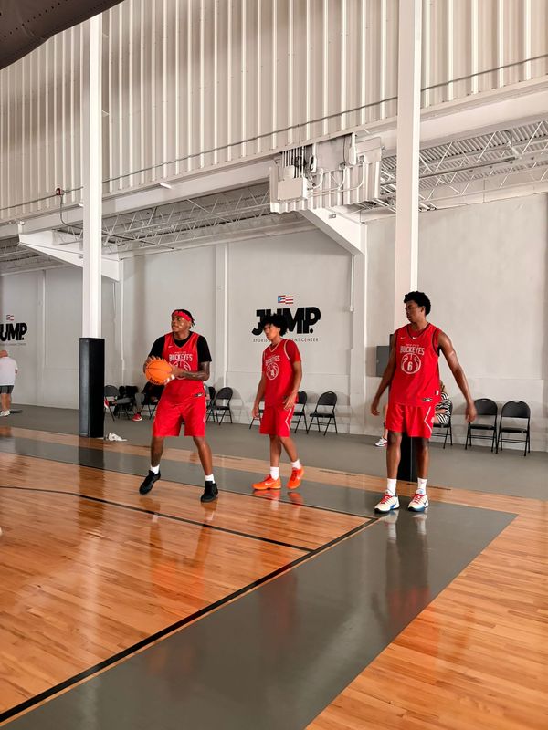 L-R: Ohio State's Amare Bynum, LJ Smith and Anthony Thompson practice in San Juan, Puerto Rico on August 1, 2026.