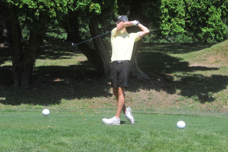 Colonel Crawford's Greyson Hill tees off on No. 9 at the Bucyrus Elks Invitational hosted by the Golf Club of Bucyrus on August 3, 2026.