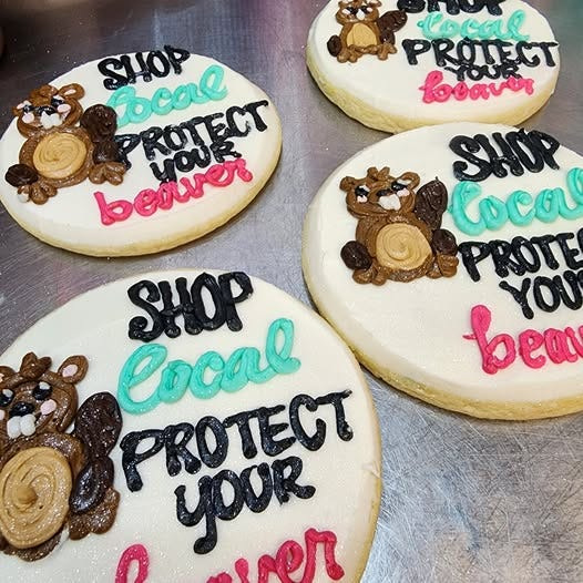 Cake, Hope, and Love owner Shannon Teague is selling cookies with icing art of a beaver and "Shop local, protect your beaver." She wants these cookies to spread the word on the lawsuit Buc-ee's has filed against Beavercreek corner store Beaver Mini Mart.