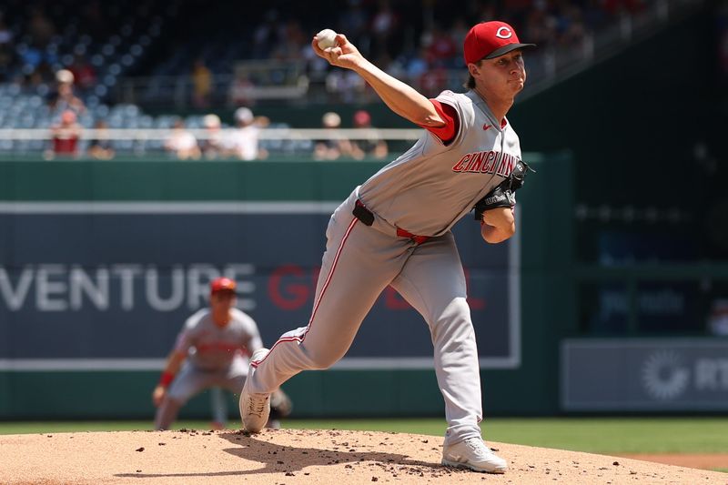 Reds starting pitcher Brady Singer allowed three runs in six innings against the Nationals at Nationals Park Sunday, Aug. 9. Singer allowed eight hits and one walk while striking out three.