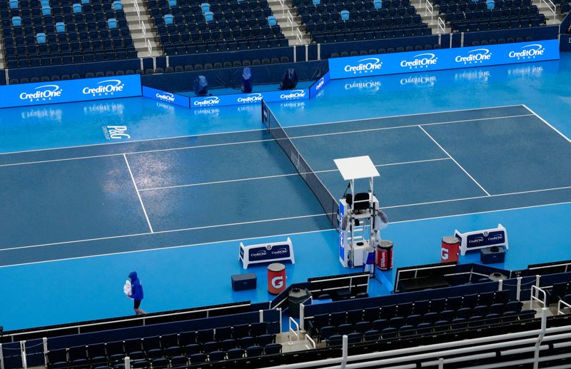 Rain causes a delay before the Cincinnati Open first qualifier matches start on Tuesday, Aug. 11, 2026.