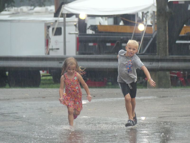 A rainy and stormy day at the Ross County Fair brought cancellations and delays, but also laughter in the form of puddles for children to jump into on Aug. 11, 2026.