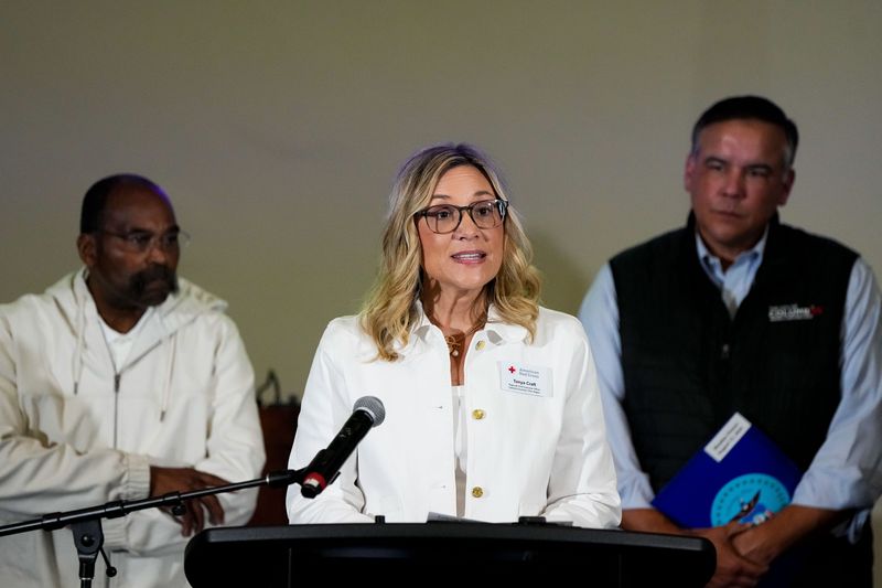 Regional Chief Executive Officer for Central and Southern Ohio Tonya Craft speaks during a press conference about Aug. 11 severe weather at the Columbus Public Health building on Aug. 12, 2026 in Columbus, Ohio.