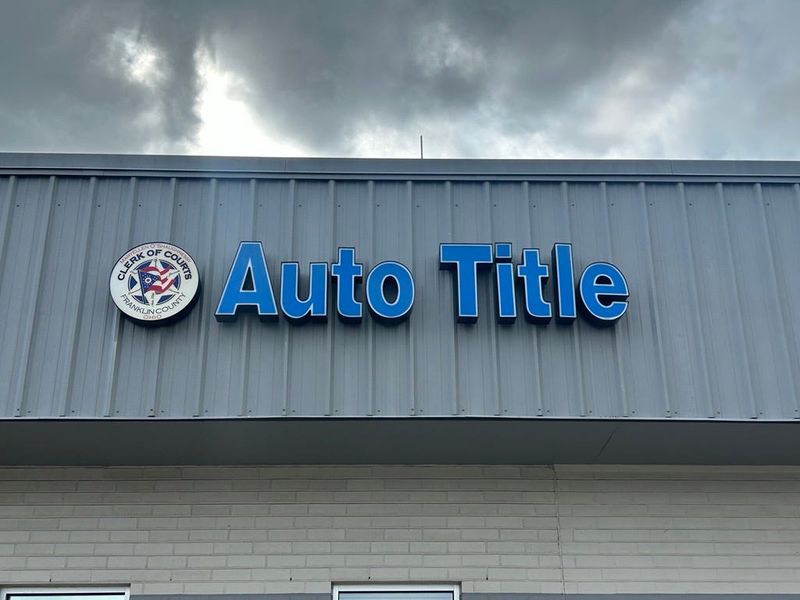 The sign at the Franklin County Clerk of Courts Auto Title East office at 1583 Alum Creek Drive. Franklin County residents will see an increase in vehicle title fees starting Sept. 1, 2026.