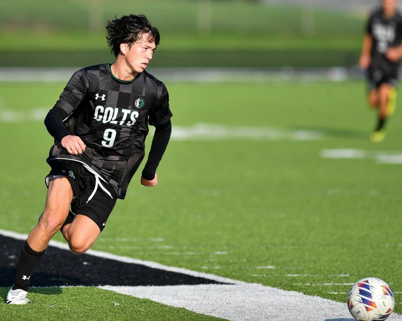 Clear Fork's Kabuto Setser makes the turn during the Colts' 7-1 victory over the Madison Rams on Friday, Aug. 15, 2026 at the Colt Corral in Bellville.
