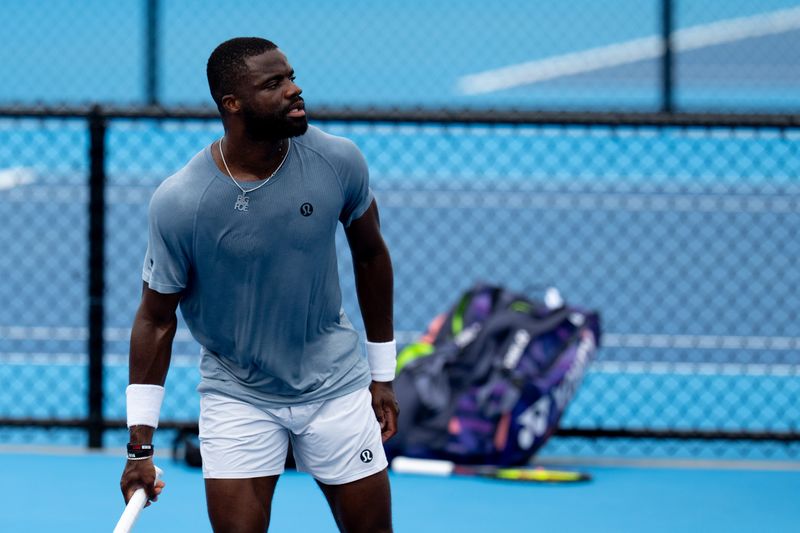 Fances Tiafoe, of the United States, practices at the Cincinnati Open at the Lindner Family Tennis Center in Mason, Ohio, on Saturday, August 15, 2026.