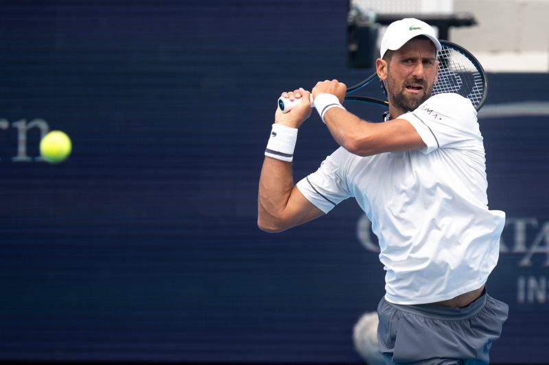 Novak Djokovic of Serbia returns to Thiago Agustin Tirante of Argentina at the Cincinnati Open at the Lindner Family Tennis Center in Mason on Aug. 15.