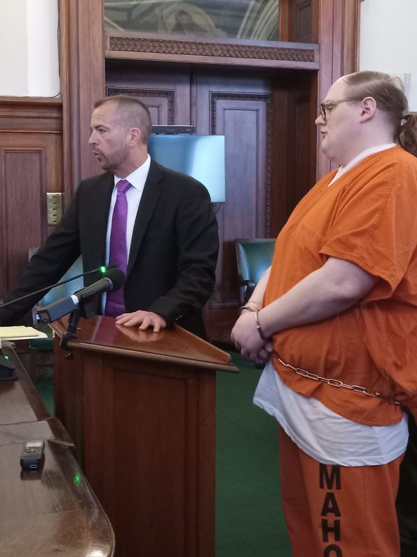 Nicholas Cunningham, right, stands with his attorney Michael Kivlighan in Mahoning County Common Pleas Court. The Alliance man was sentenced to to life in prison for killing Gena Wade of Smith Township. Aug. 17, 2026