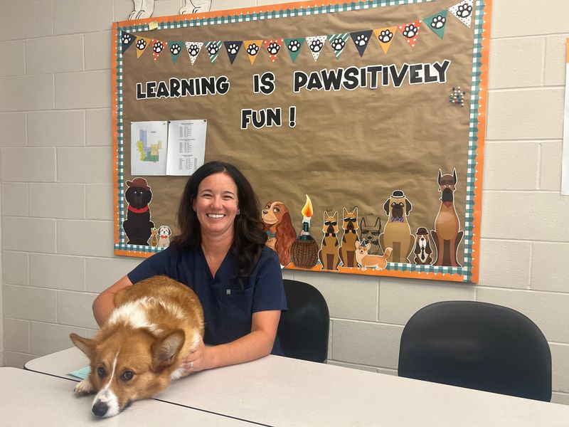 Amanda Swick, with her dog Leroy, is the veterinary science instructor at the Career & Technology Education Centers of Licking County.