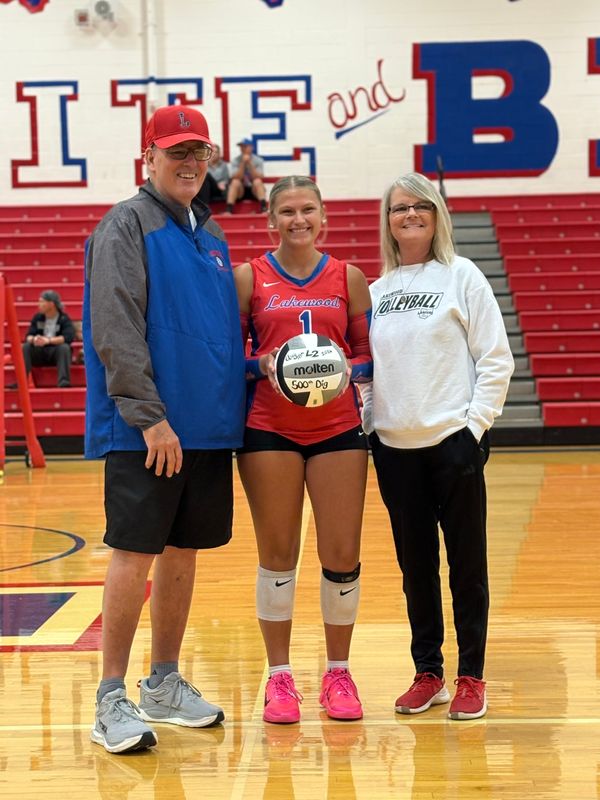 Lakewood honors Chloe Cramblitt for recording her 500th dig following a victory against Danville on Aug. 22, 2026.