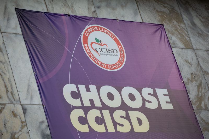 A sign hangs on the Corpus Christi Independent School District administration office building on Monday, Dec. 5, 2022, in Corpus Christi, Texas.