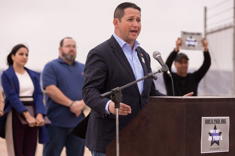 Rep. Tony Gonzales (TX-23) speaks at a joint community press conference regarding the El Paso Climate Charter on Wednesday, March 15, 2023, at the El Paso Electric Newman Plant.