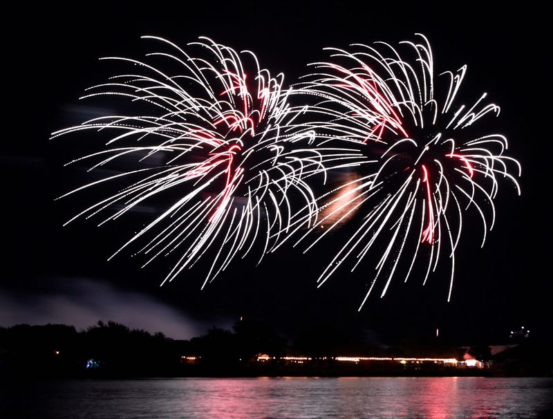 The annual WesTex Connect Fireworks Spectacular show is reflected in the water of Nelson Park’s Tittle Lake in this slow-shutter exposure July 4, 2023.