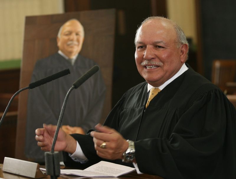Senior U.S. District Judge David Briones spoke following the unveiling of his painting Monday afternoon at the U.S. Courthouse in Downtown El Paso. Briones was honored for his service as a federal judge. He began his service in 1994 after being nominated by former President Bill Clinton.