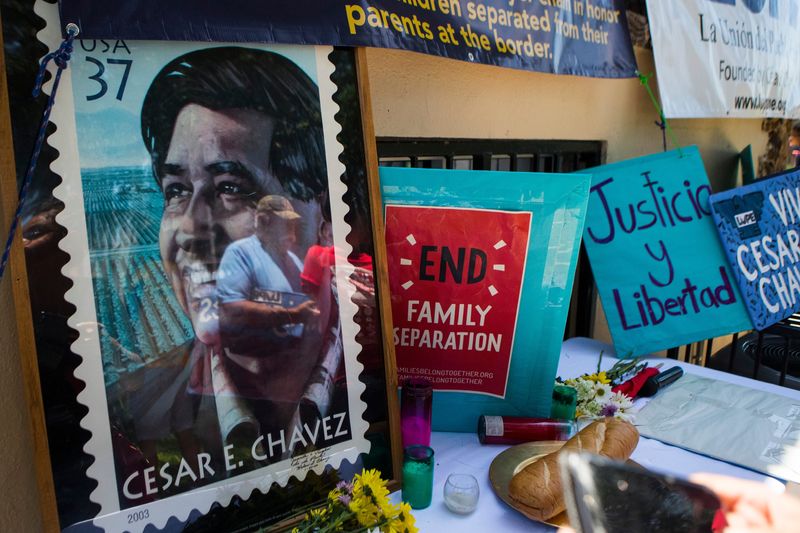 In this 2018 file photo, a picture of César Chávez sits on a table during an event in McAllen.
