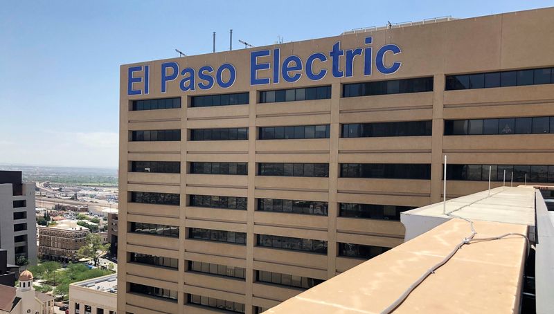 El Paso Electric's headquarters in Downtown El Paso as seen in 2021 from the next-door Blue Flame Building's 17th-floor balcony.