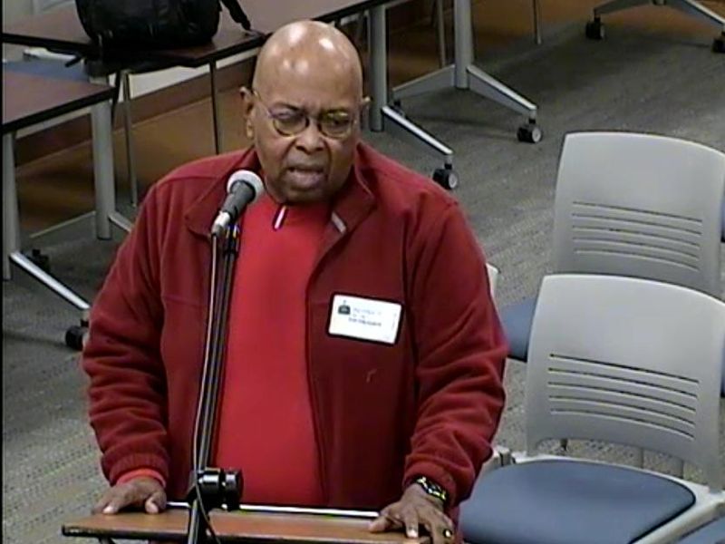 Reginald Blow, former Wichita Falls ISD trustee and the first Black president of the WFISD School Board, speaks during the public comment section at a School Board meeting March 10, 2022.