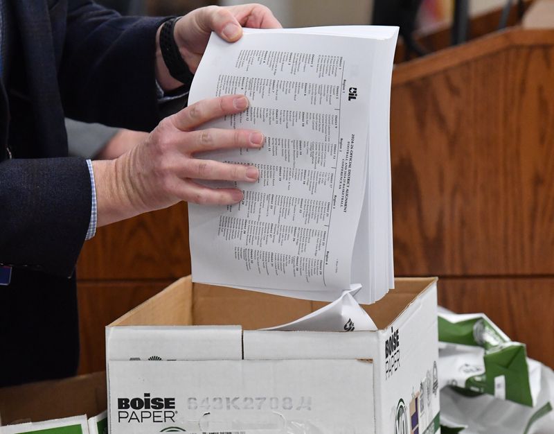 The 2024-2026 UIL Realignment packets are handed out during realignment day at Region 9 in Wichita Falls on Thursday, February 1, 2024.
