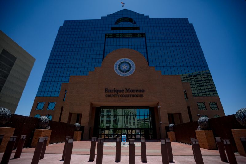 A sign giving directions to the El Paso County Court House voting polls on Thursday, May 23, 2024, as people come in for early voting for the 2024 primary runoff election.