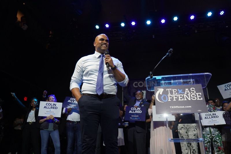 U.S. Rep. Colin Allred, D-Dallas, speaks to a crowd during a recent campaign stop. Allred is running against U.S. Sen. Ted Cruz in the Nov. 5 General Election and is making border issues a focal point of his campaign.