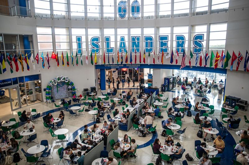 College students and instructors attend their first day of class at Texas A&M University-Corpus Christi on Aug. 26, 2024, in Texas.