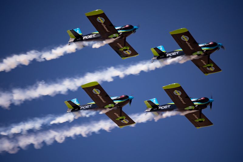 The Vanguard Squadron performed a four-ship formation aerobatic airshow powered by ethanol during the Amigo Airsho at Biggs Army Airfield inside the Fort Bliss Army post on Saturday, Oct. 12, 2024, which returned after 12 years.