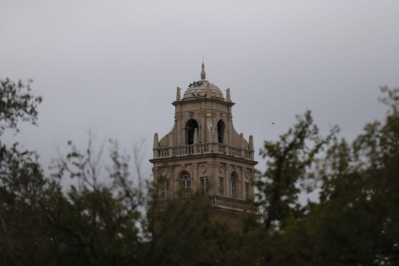 The Victory Bell Tower on the left hand side of the Texas Tech Administration Building as seen on Oct. 18, 2024, in Lubbock.