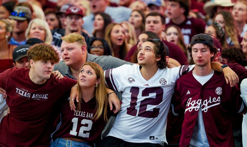 Sep 28, 2024; Arlington, Texas, USA; Texas A&M Aggies fans during the game against the Arkansas Razorbacks at AT&T Stadium. Mandatory Credit: Kevin Jairaj-Imagn Images