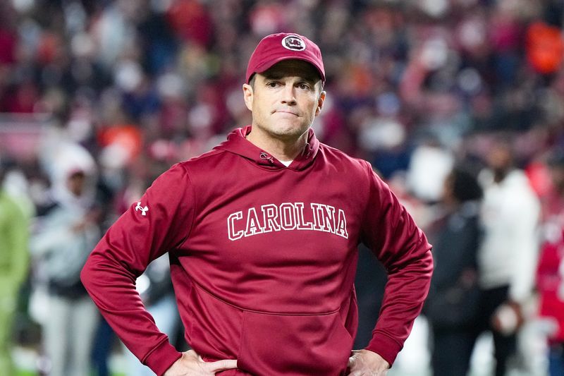 Nov 25, 2023; Columbia, South Carolina, USA; South Carolina Gamecocks head coach Shane Beamer on the field prior to a game against the Clemson Tigers at Williams-Brice Stadium. Mandatory Credit: David Yeazell-USA TODAY Sports
