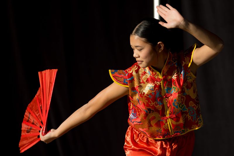 The El Paso Ai-Hwa Chinese Language School performed the kung fu dance at Cleveland Square Park during El Paso's Lunar New Year festival 2025 at the Downtown Arts District in El Paso. GABY VELASQUEZ/ EL PASO TIMES