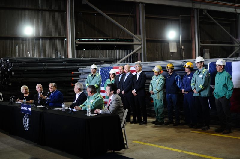 Texas Gov. Greg Abbott visited Vinton Steel fabrication shop at 8100 Border Steel Road on Thursday, Feb. 20, 2025, to announce business opportunities for the company.
