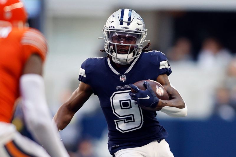 Oct 30, 2022; Arlington, Texas, USA; Dallas Cowboys wide receiver KaVontae Turpin (9) runs the ball in the third quarter against the Chicago Bears at AT&T Stadium. Mandatory Credit: Tim Heitman-USA TODAY Sports