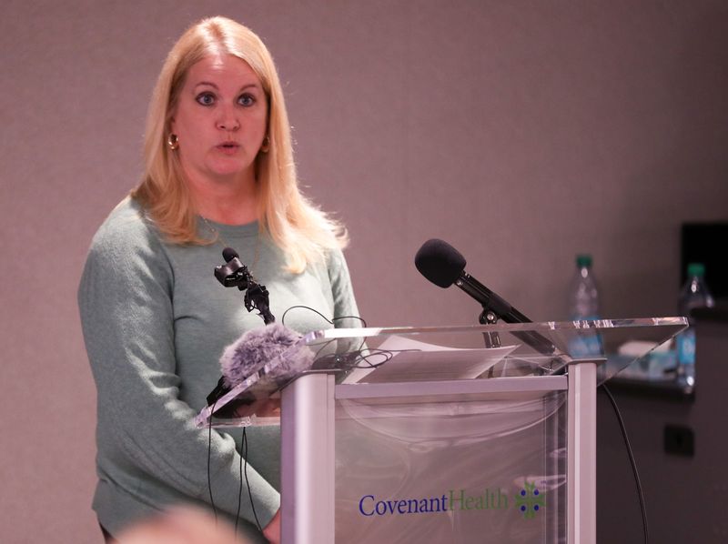 Dr. Amy Thompson, CEO of Covenant Children's Hospital in Lubbock, speaks about the recent measles outbreak during a press conference, Wednesday, Feb. 26, 2025.