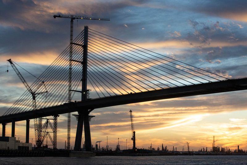 Suspension cables stretch from a new Harbor Bridge bridge tower connecting Downtown to North Beach on Monday, March 17, 2025, in Corpus Christi, Texas.